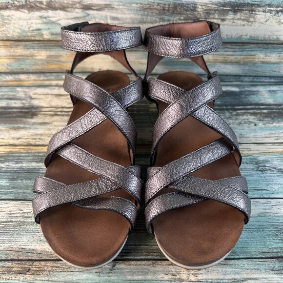 Dansko Veruca Gladiator Sandal Womens Sz 8.5-9 Metallic Gray Leather Wedge Heel - Picture 4 of 14